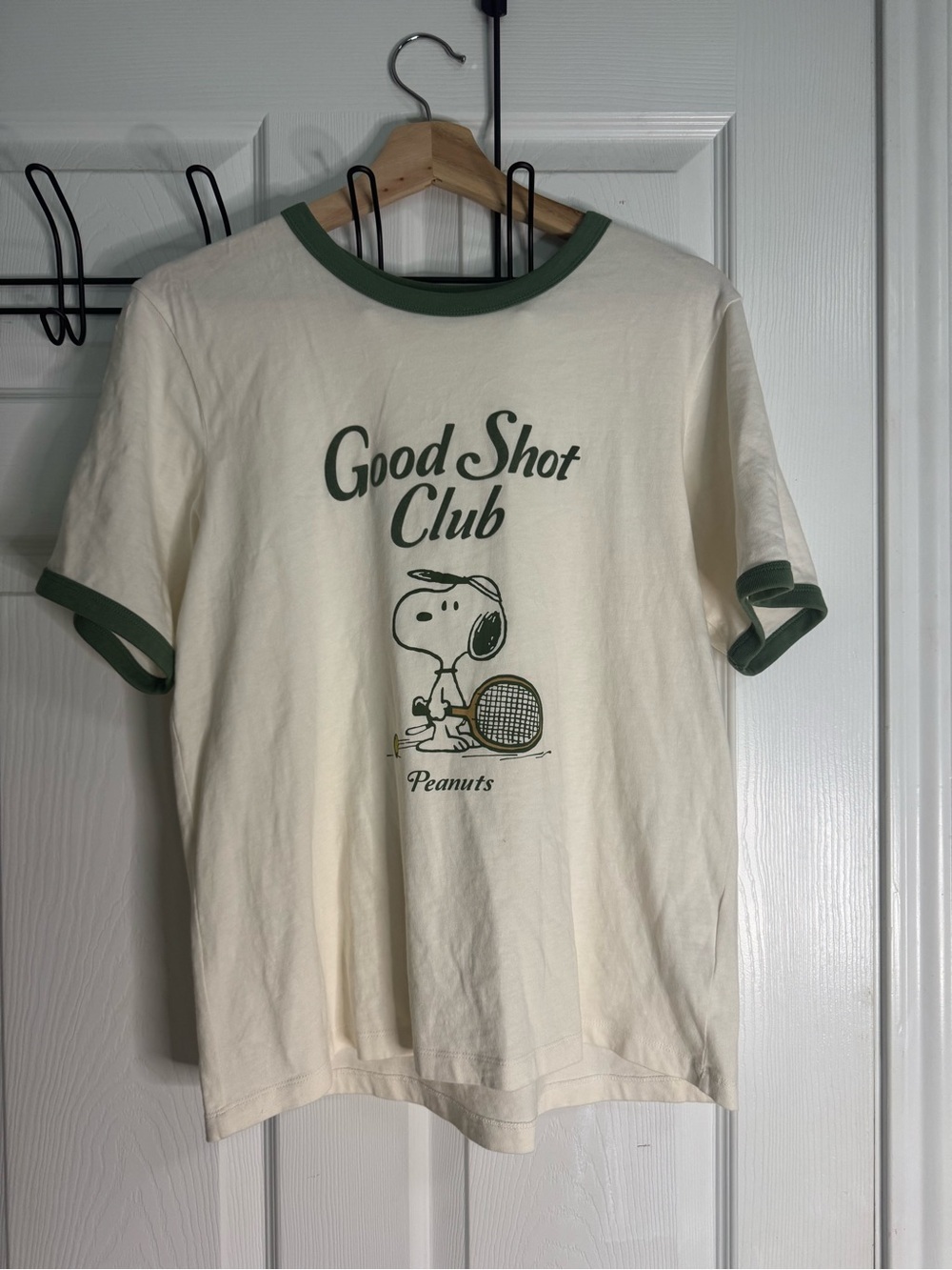 Uniqlo Good Shot Club Peanuts Snoopy Ringer Tee - Cream & Green